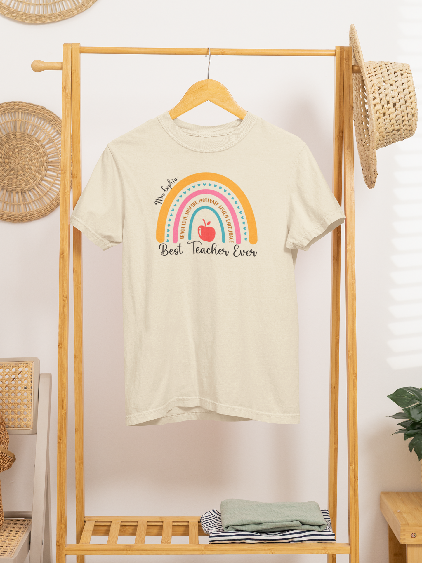 Rainbow Best Teacher Ever T-Shirt - Teacher Gift, Appreciation Day, Back to School