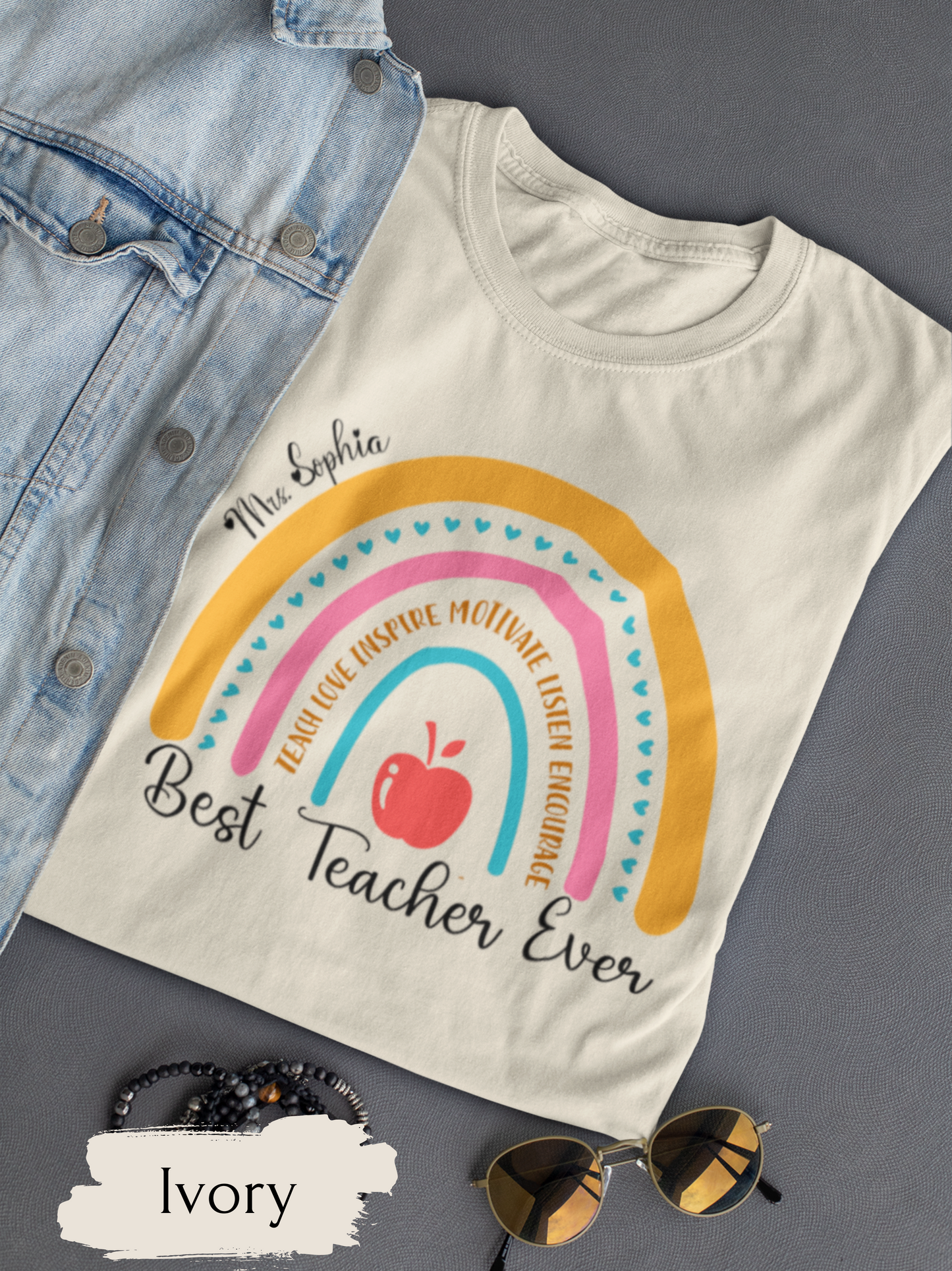 Rainbow Best Teacher Ever T-Shirt - Teacher Gift, Appreciation Day, Back to School