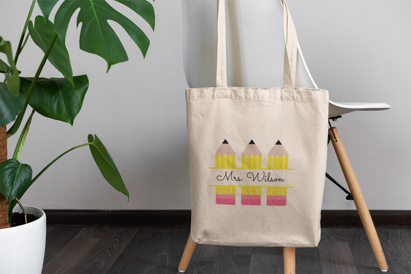 Custom Canvas Tote Bag for Teachers, Personalized Teaching Bag Gift, Large Appreciation Carryall for School, Cute Laptop Shoulder Tote