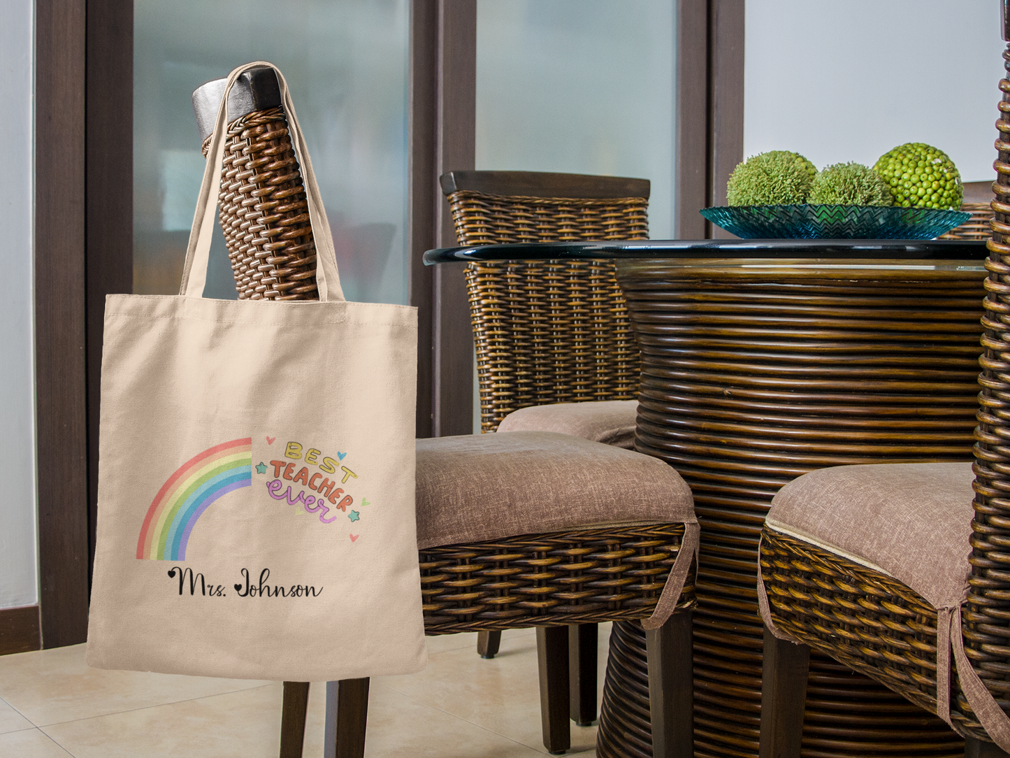 Personalized Canvas Teacher Tote Bag - Back to School Teacher Bag Gift, Teacher Appreciation Tote with Pockets, Custom Teacher Laptop Bag