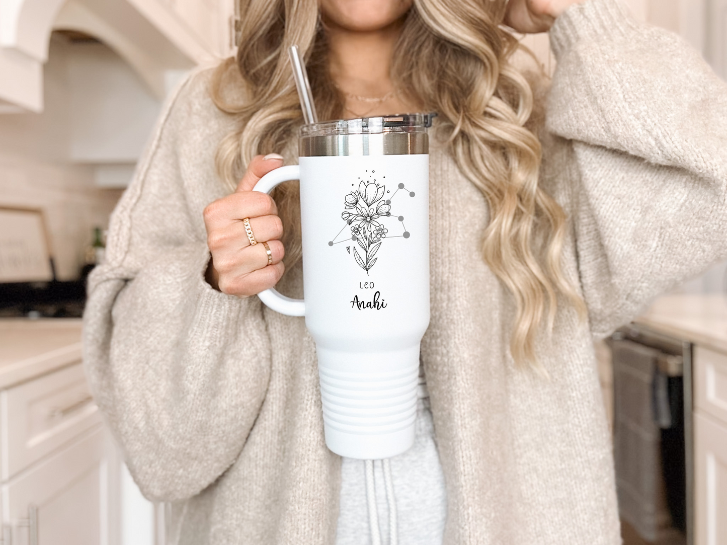 Personalized Zodiac Tumbler with Name, Custom Horoscope Travel Cup, Astrology Sign Gift, Manifestation Travel Mug for Birthday Horoscope