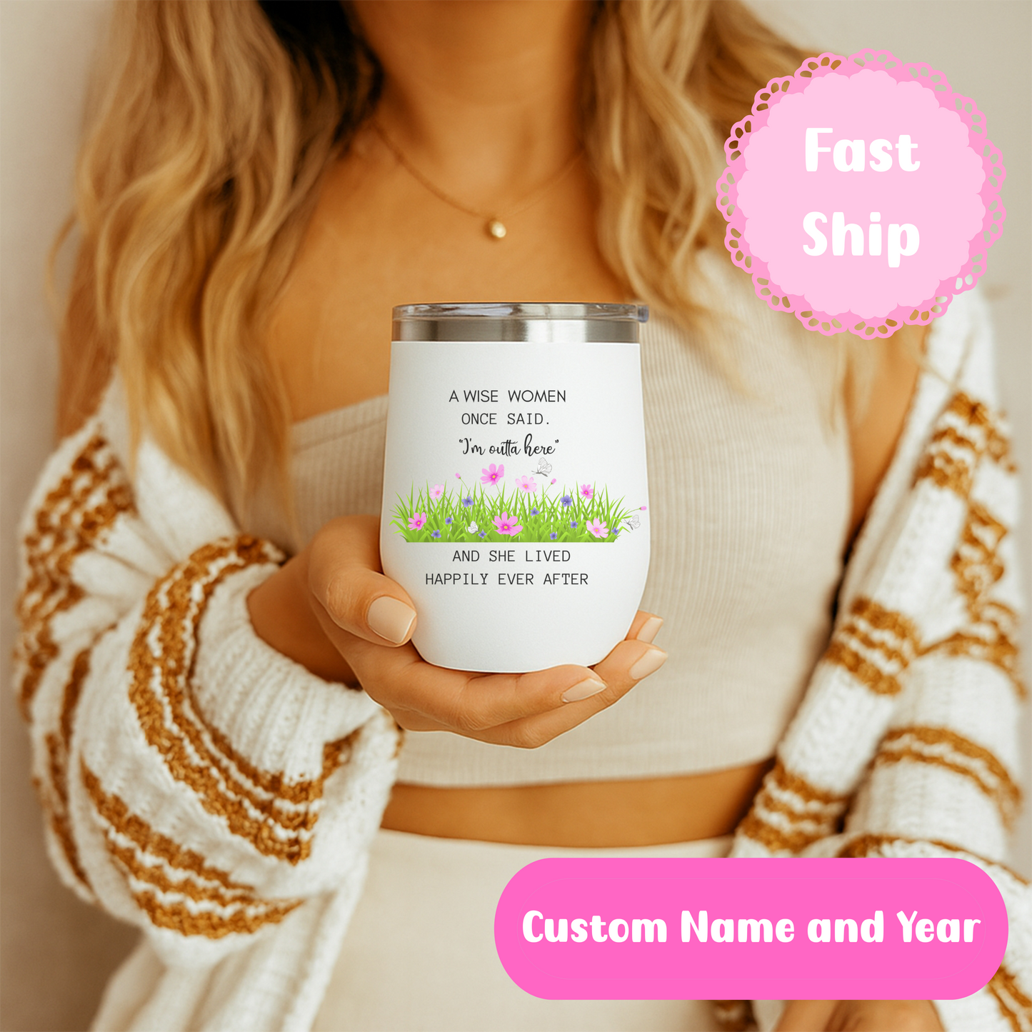 A Wise Woman Once Said Wine Tumbler Custom Beach Retirement Gift For Women 2025 Personalized Retired Boss Coworker Funny Leaving Mug