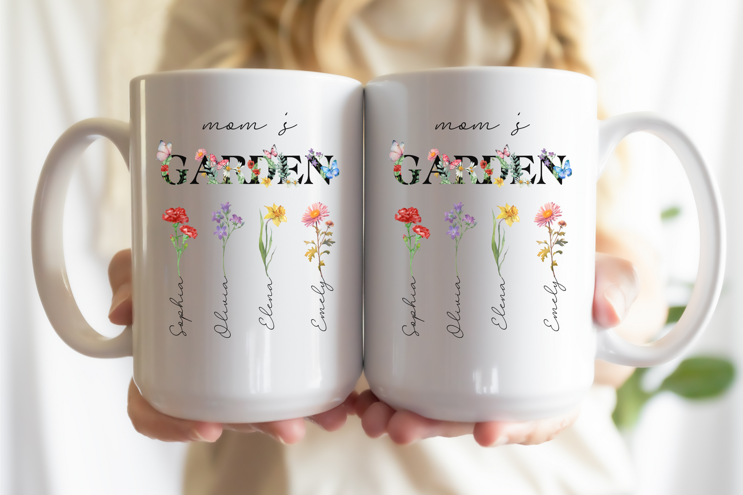 Custom Nana's Garden Mug with Birth Month Flowers Personalized Grandma Gift for Nana Mimi Birthday or Mother's Day Floral Coffee Cup