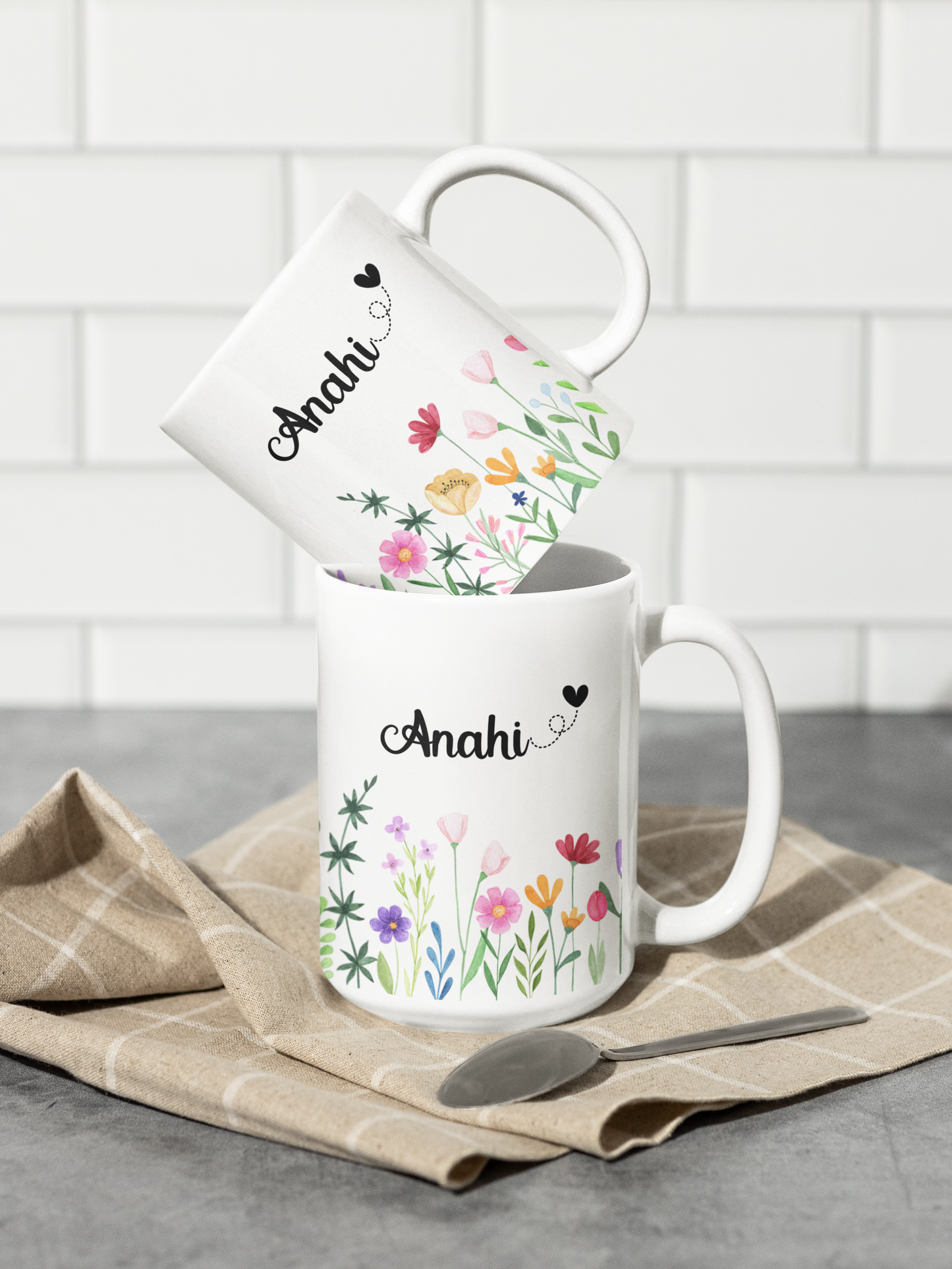 Personalized Wildflower Coffee Mug Custom Name Floral Cup Bridesmaid Gift Wedding Favor Mug for Mom Mother's Day or Gift from Daughter