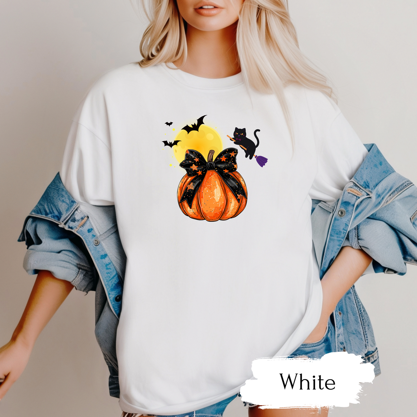 Black Cat & Pumpkin Halloween Shirt – Cute Halloween Cat T-Shirt for Women