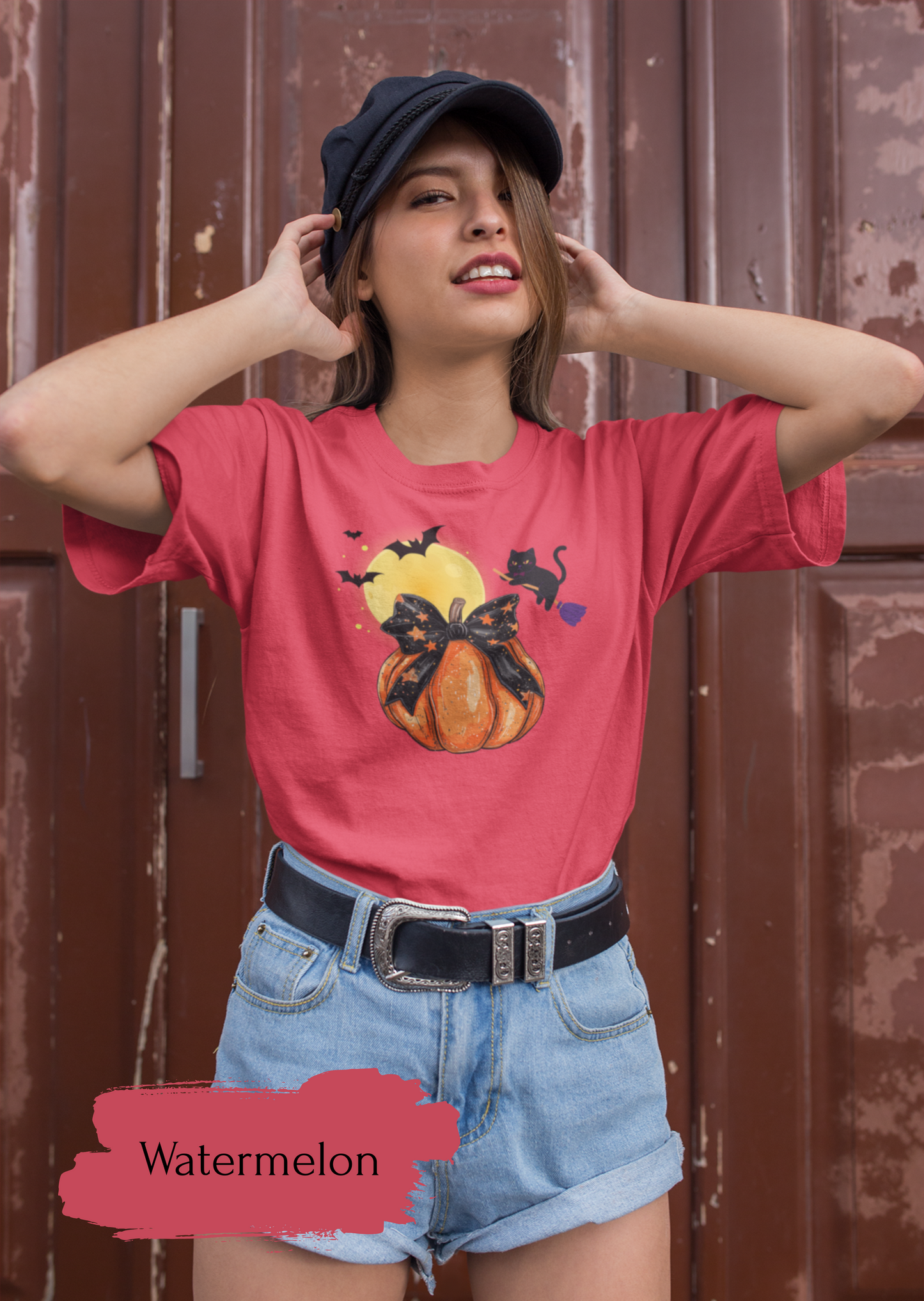 Black Cat & Pumpkin Halloween Shirt – Cute Halloween Cat T-Shirt for Women