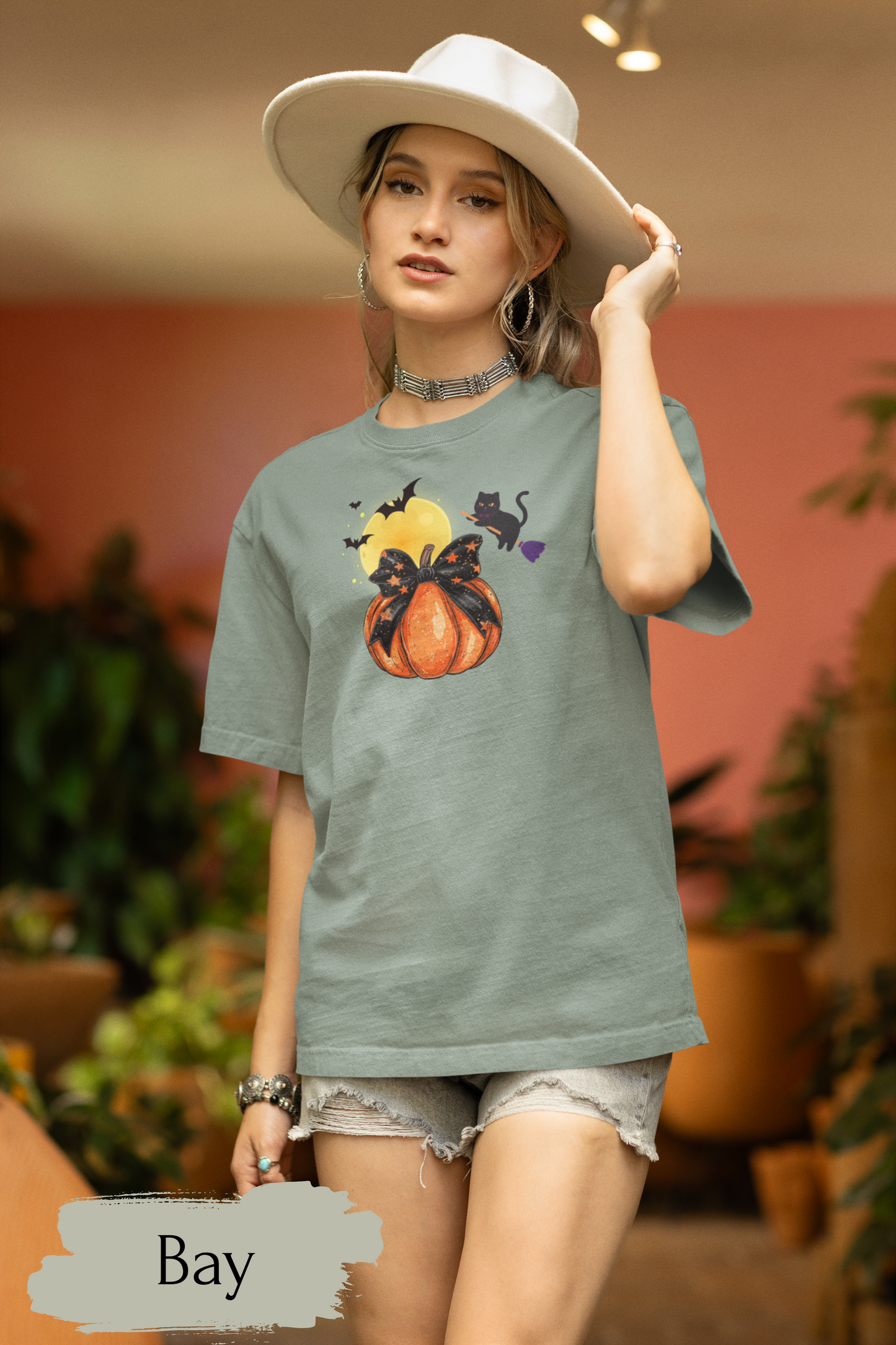 Black Cat & Pumpkin Halloween Shirt – Cute Halloween Cat T-Shirt for Women