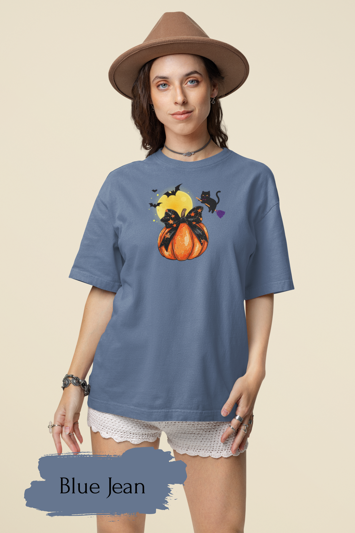 Black Cat & Pumpkin Halloween Shirt – Cute Halloween Cat T-Shirt for Women