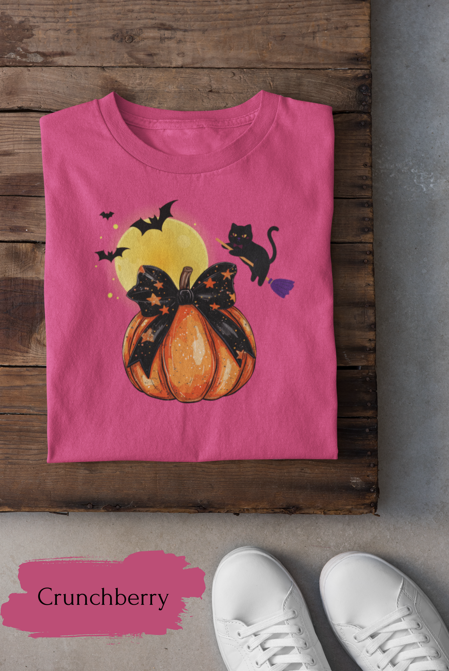 Black Cat & Pumpkin Halloween Shirt – Cute Halloween Cat T-Shirt for Women