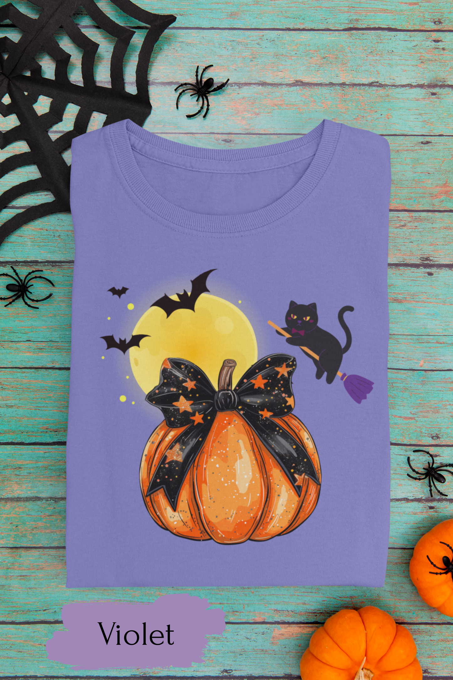 Black Cat & Pumpkin Halloween Shirt – Cute Halloween Cat T-Shirt for Women