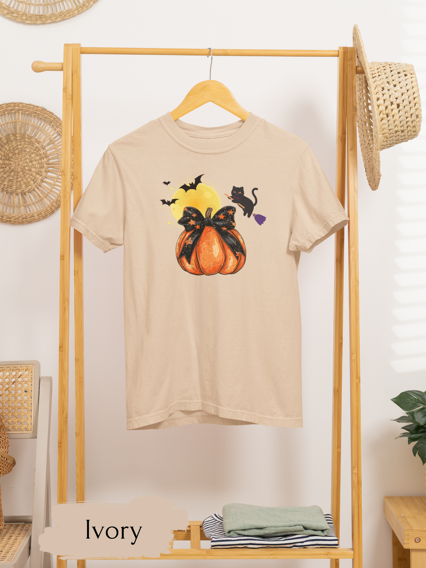 Black Cat & Pumpkin Halloween Shirt – Cute Halloween Cat T-Shirt for Women