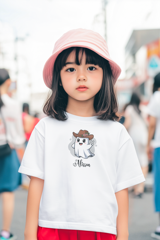 Cowboy Owl Toddler Tee, Fun Ghost Shirt, Kid's Halloween Outfit with Name