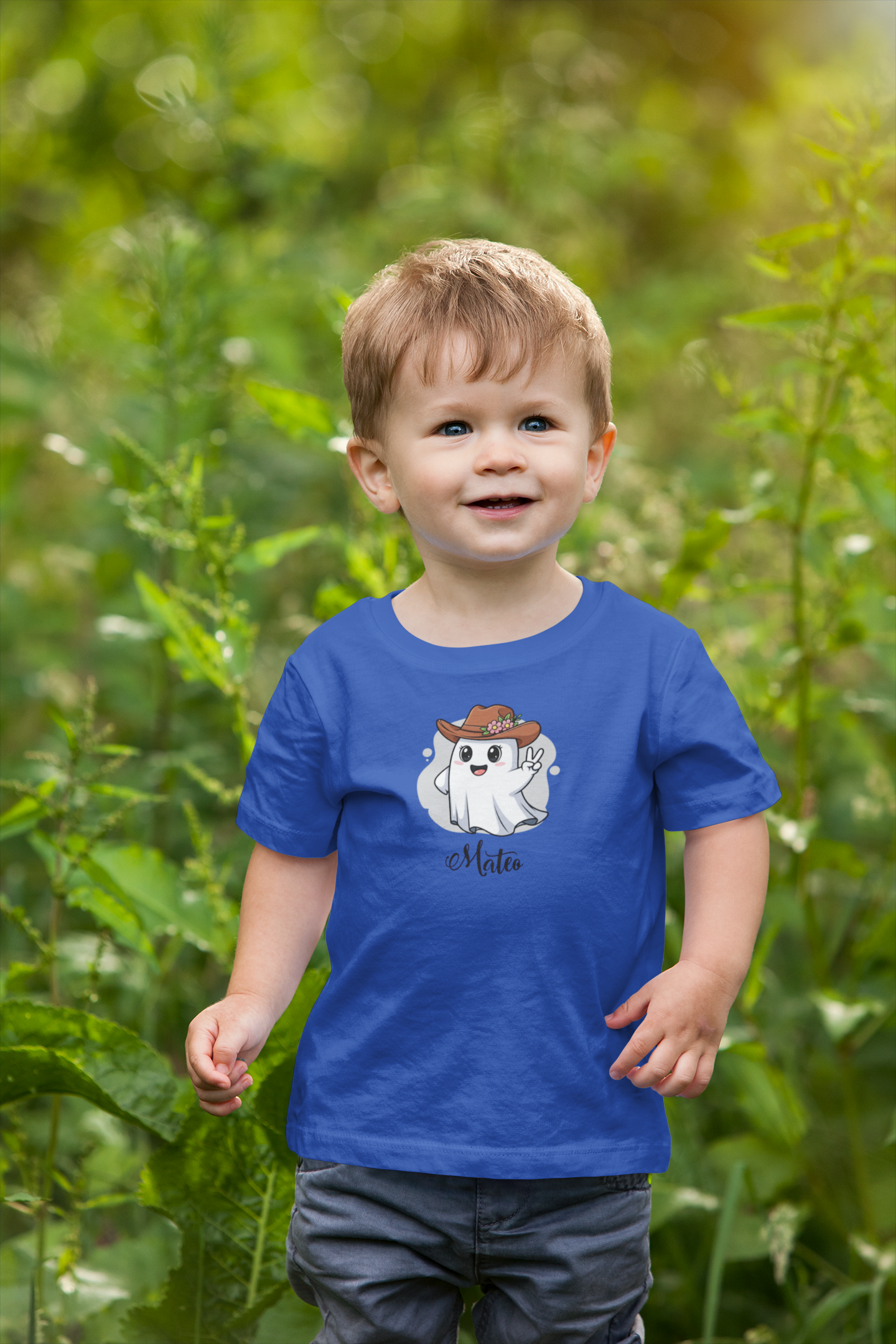 Cowboy Owl Toddler Tee, Fun Ghost Shirt, Kid's Halloween Outfit with Name