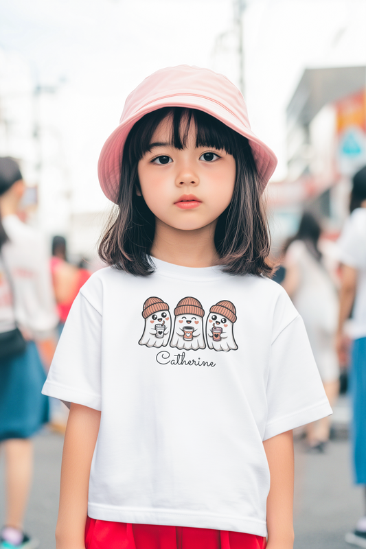 Cute Ghosts Toddler Tee for Kids, Halloween Shirt, Custom Name