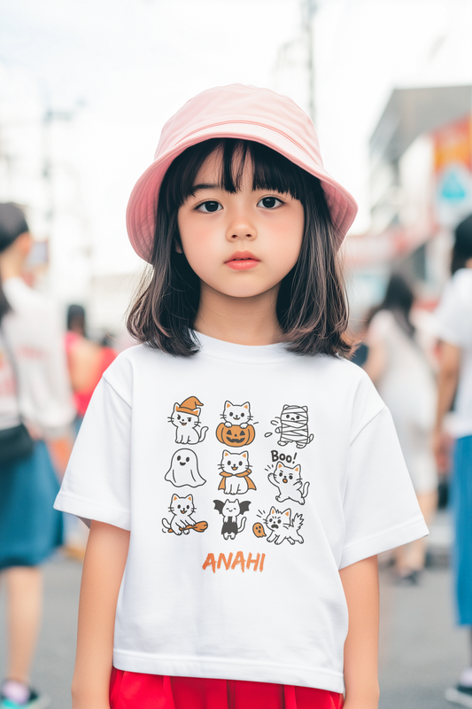 Toddler Halloween Cat Tee shirt for Kids witgh Custom Name