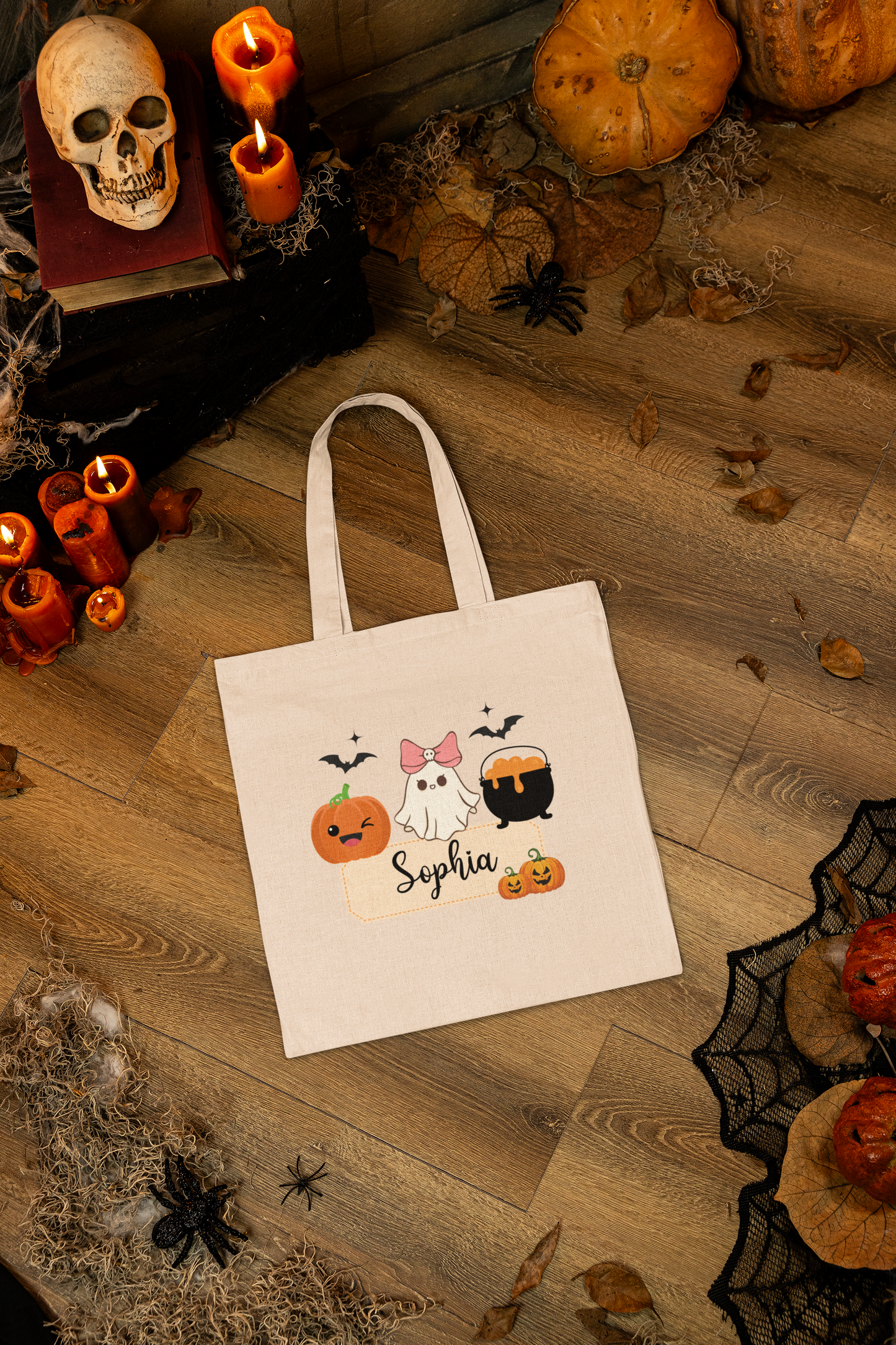 Personalized Halloween Cotton Canvas Tote Bag | Trick or Treat Bag, Cute Ghost Design, Kids Gift, Eco-Friendly Shopping Bag, Custom Name