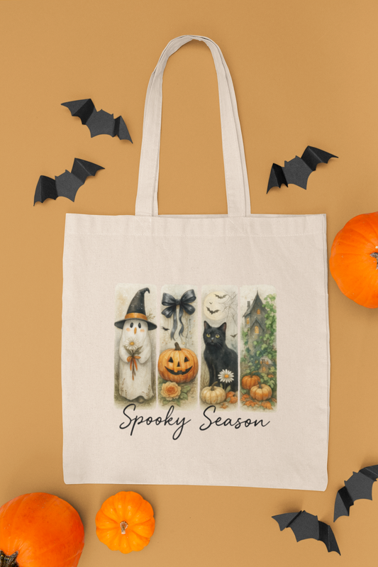 Spooky Season Cotton Canvas Tote Bag, Halloween Tote, Trick or Treat Bag, Eco-Friendly Shopper, Fall Accessories, Pet Lover Gift