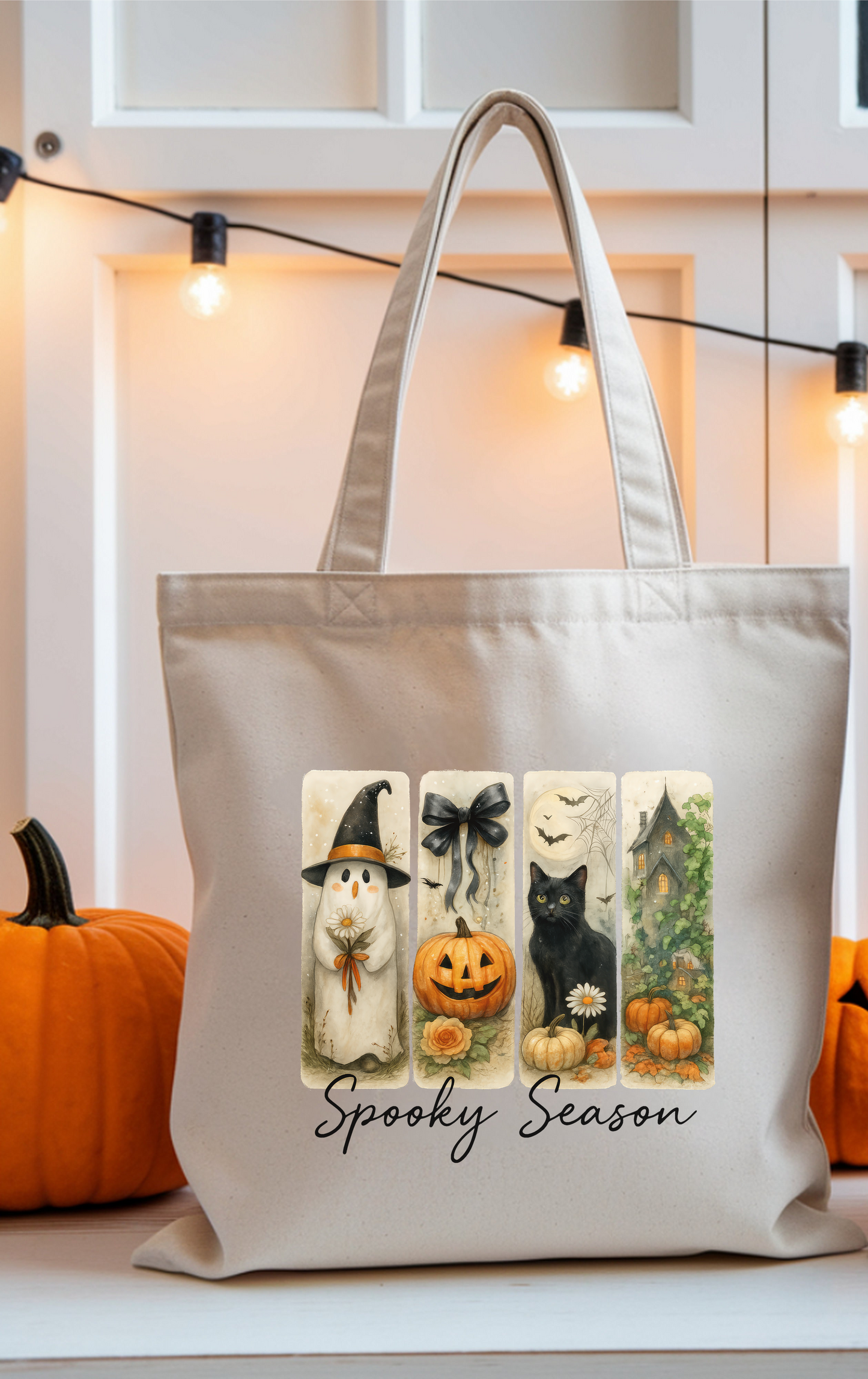 Spooky Season Cotton Canvas Tote Bag, Halloween Tote, Trick or Treat Bag, Eco-Friendly Shopper, Fall Accessories, Pet Lover Gift