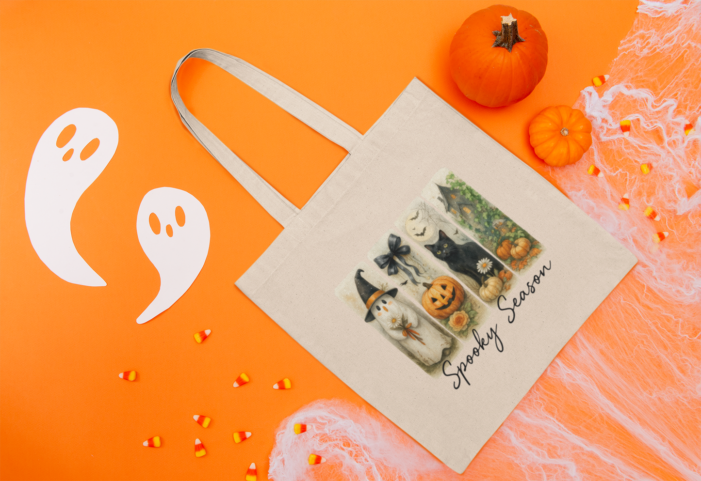 Spooky Season Cotton Canvas Tote Bag, Halloween Tote, Trick or Treat Bag, Eco-Friendly Shopper, Fall Accessories, Pet Lover Gift