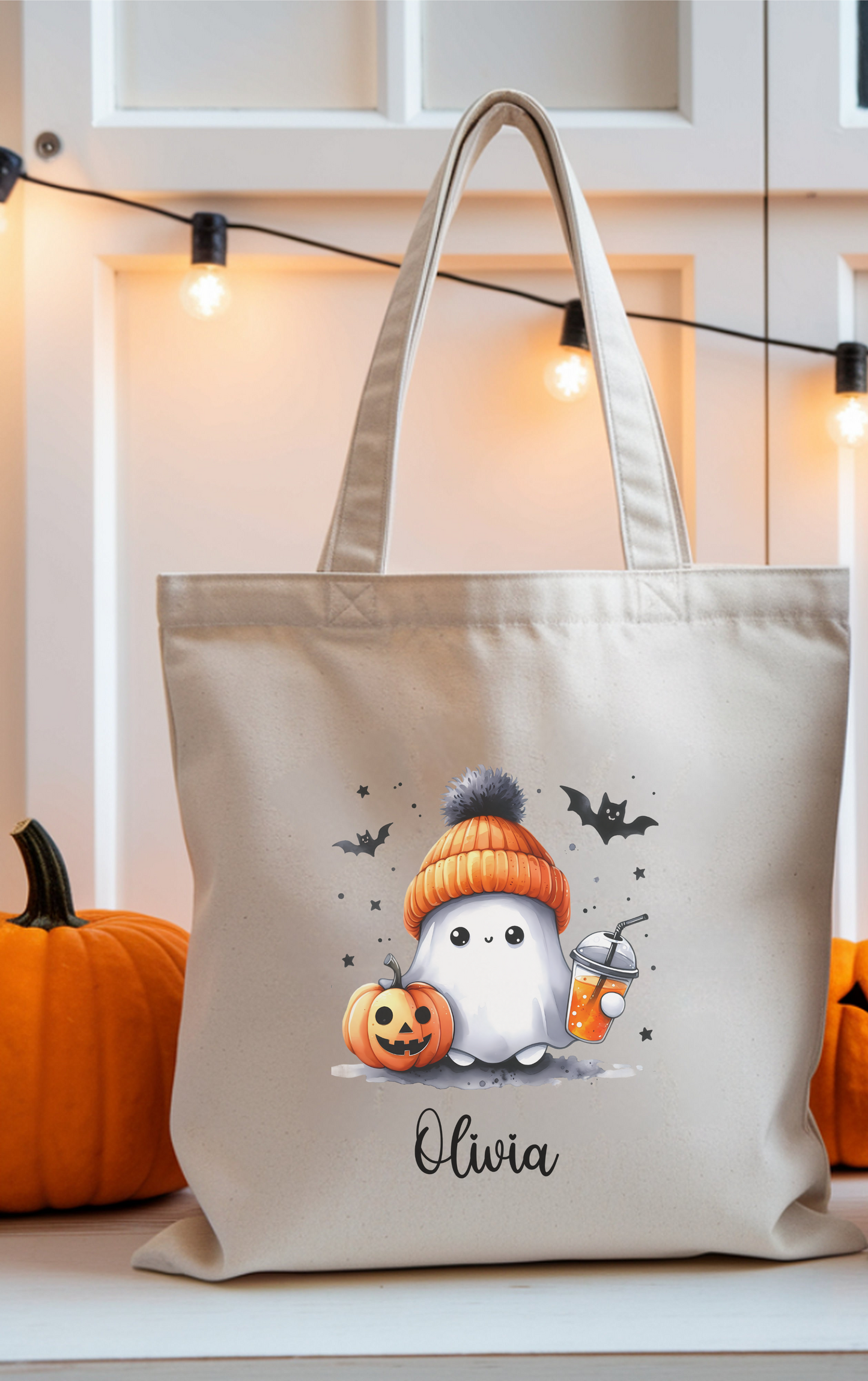 Cute Halloween Ghost Tote Bag, Personalized Reusable Shopping Bag, Autumn Gift, Eco-Friendly Tote, Trick or Treat Bag