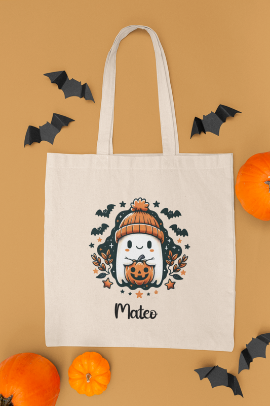 Halloween Penguin Tote Bag, Cotton Shopping Bag with Cute Design, Trick or Treat Bag, Eco-Friendly Gift, Fall Festival Accessory