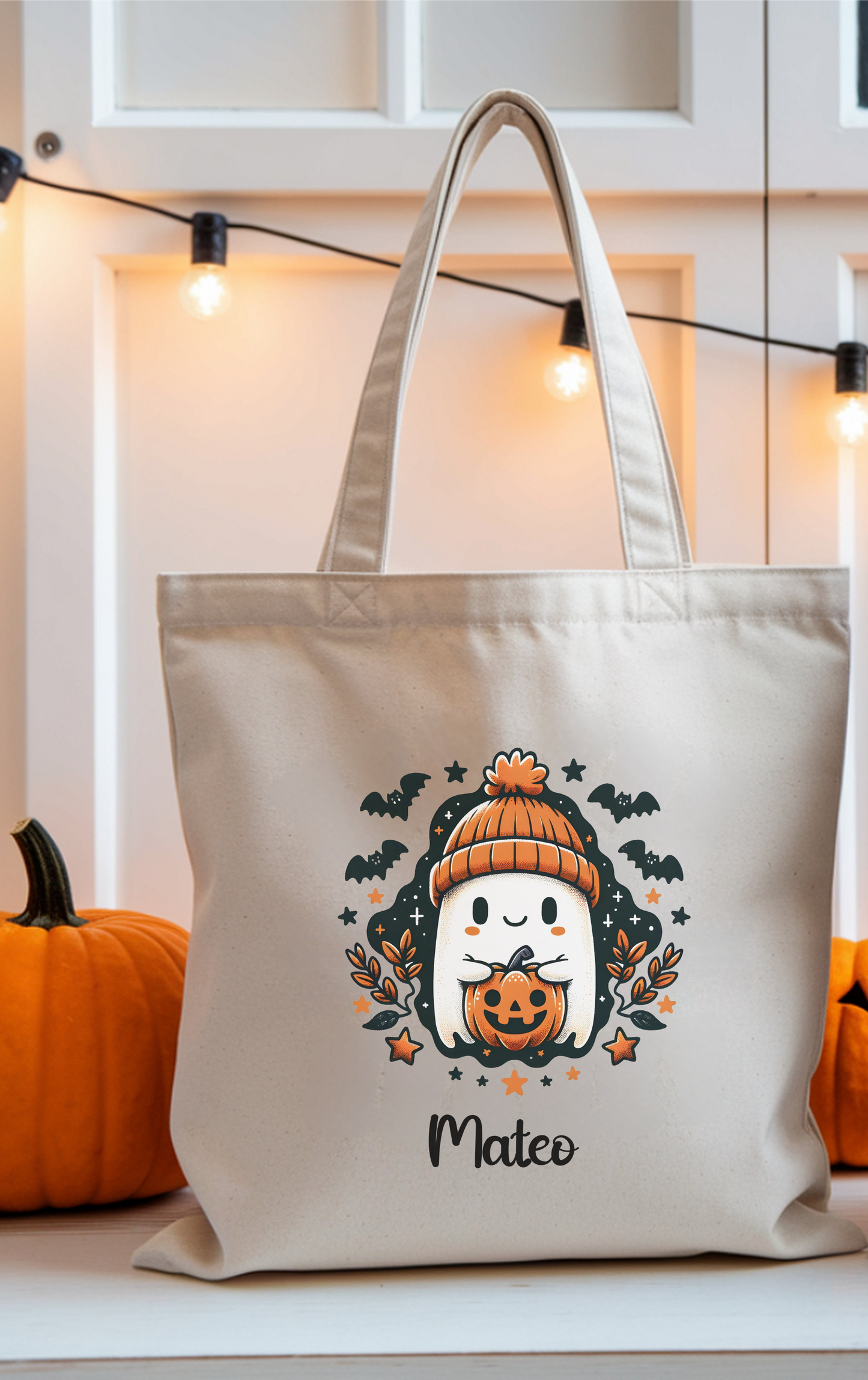 Halloween Penguin Tote Bag, Cotton Shopping Bag with Cute Design, Trick or Treat Bag, Eco-Friendly Gift, Fall Festival Accessory