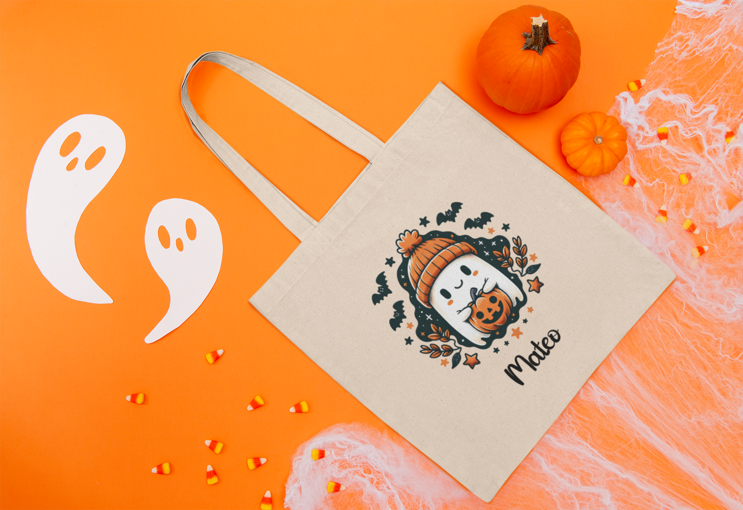 Halloween Penguin Tote Bag, Cotton Shopping Bag with Cute Design, Trick or Treat Bag, Eco-Friendly Gift, Fall Festival Accessory