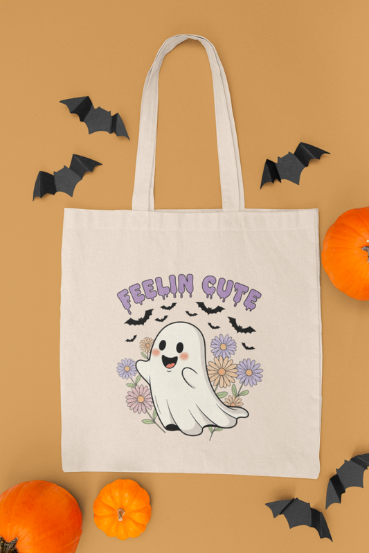 Cute Ghost Cotton Canvas Tote Bag - Fall Shopping, Halloween Gift, Eco-Friendly, Sustainable Fashion, Spooky Season Essentials