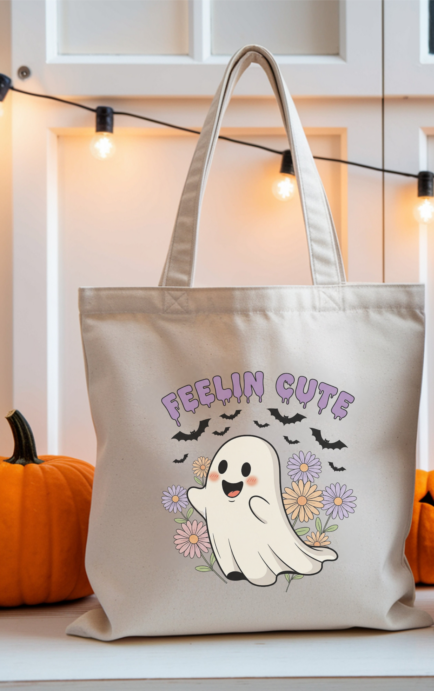 Cute Ghost Cotton Canvas Tote Bag - Fall Shopping, Halloween Gift, Eco-Friendly, Sustainable Fashion, Spooky Season Essentials