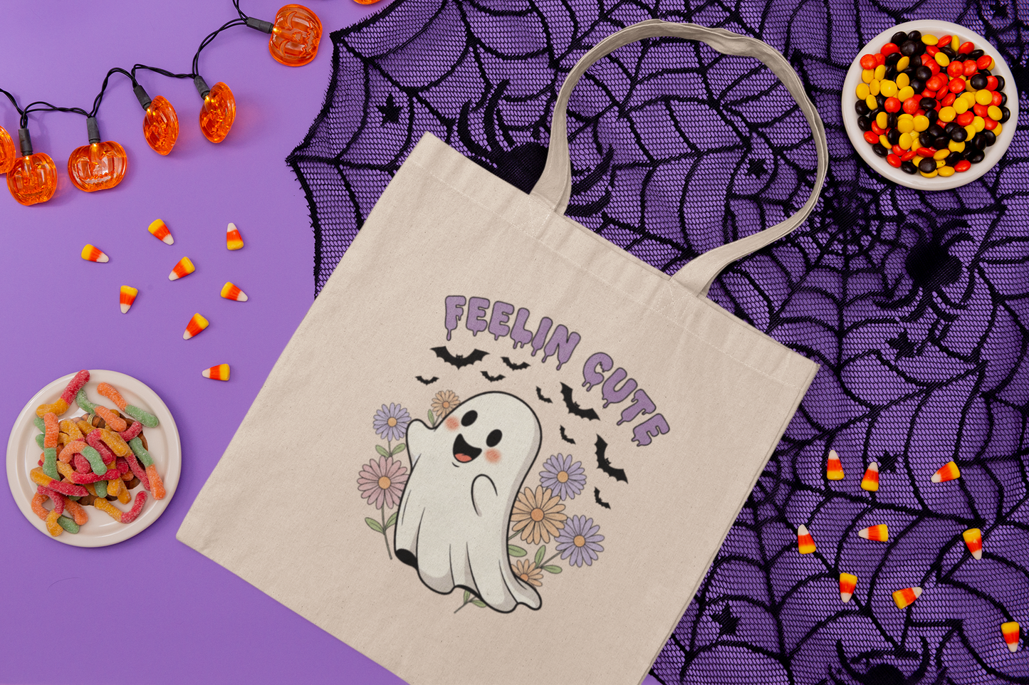 Cute Ghost Cotton Canvas Tote Bag - Fall Shopping, Halloween Gift, Eco-Friendly, Sustainable Fashion, Spooky Season Essentials