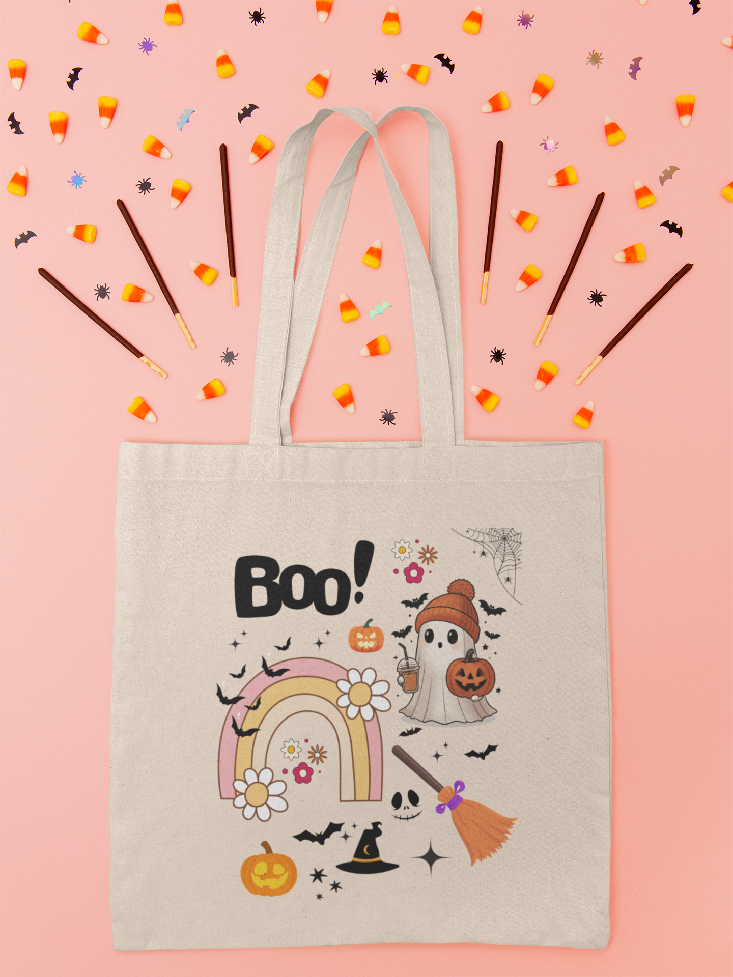 Halloween-Themed Canvas Tote Bag , Boo! Design for Fall, Trick or Treat
