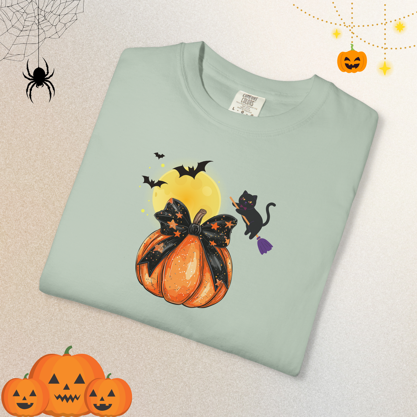 Black Cat & Pumpkin Halloween Shirt – Cute Halloween Cat T-Shirt for Women