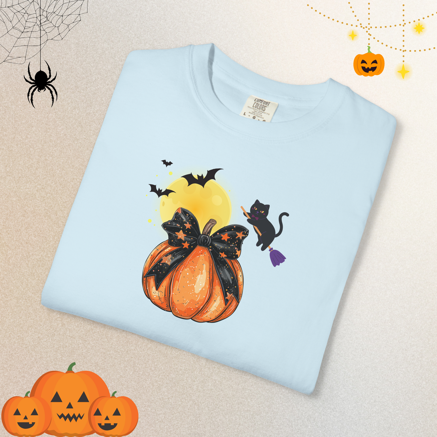 Black Cat & Pumpkin Halloween Shirt – Cute Halloween Cat T-Shirt for Women