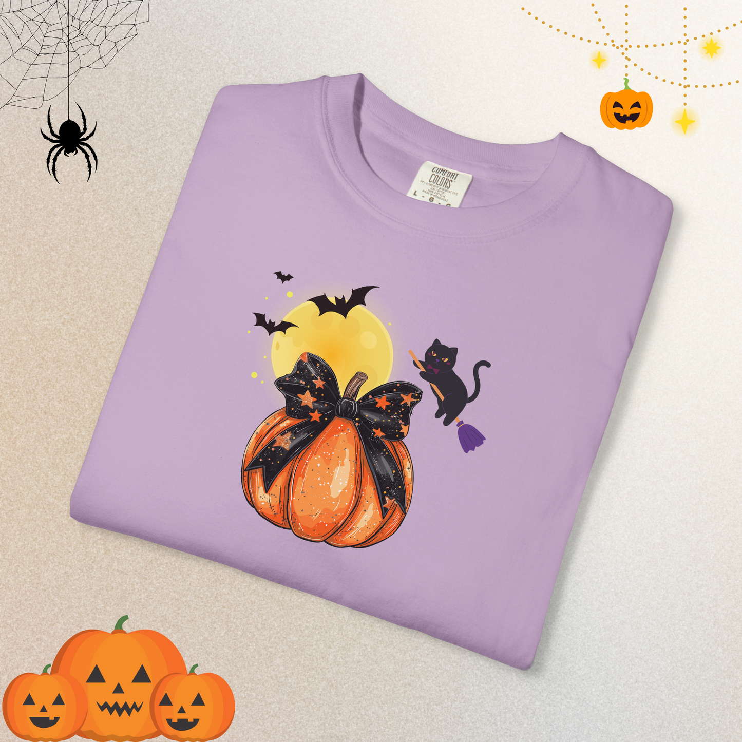 Black Cat & Pumpkin Halloween Shirt – Cute Halloween Cat T-Shirt for Women