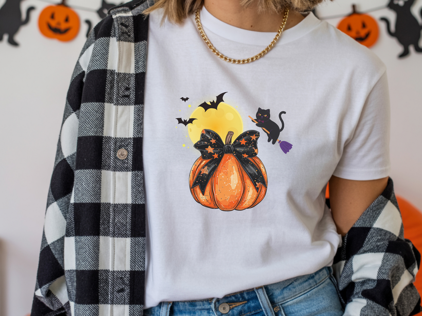 Black Cat & Pumpkin Halloween Shirt – Cute Halloween Cat T-Shirt for Women