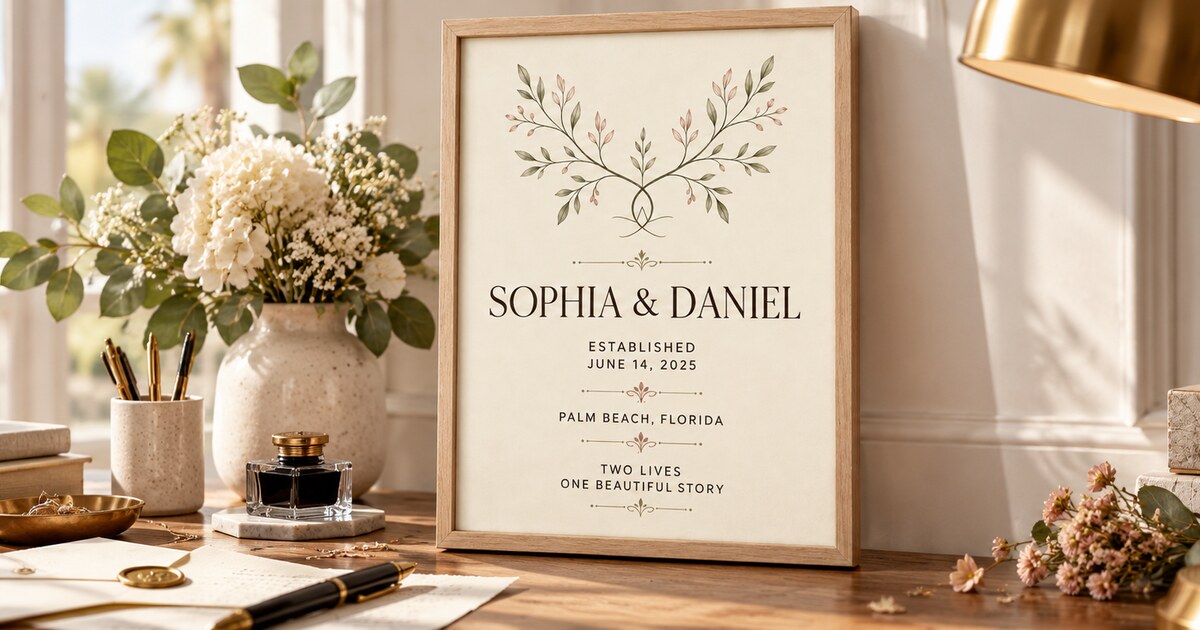 Editorial lifestyle scene for What to Write on a Personalized Anniversary Canvas featuring a personalized vertical framed canvas