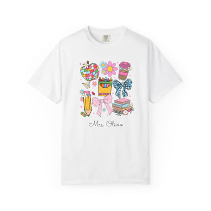 Teacher T-Shirts Comfort Colors, Coquette Teacher Trendy Educator Gifts, In My Teaching Era Shirt for School with Custom Name Back to School
