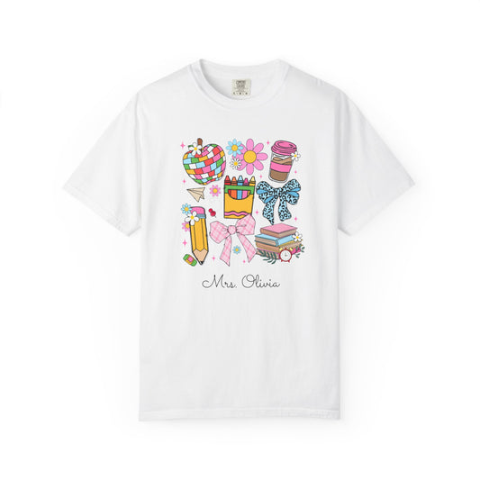 Teacher T-Shirts Comfort Colors, Coquette Teacher Trendy Educator Gifts, In My Teaching Era Shirt for School with Custom Name Back to School