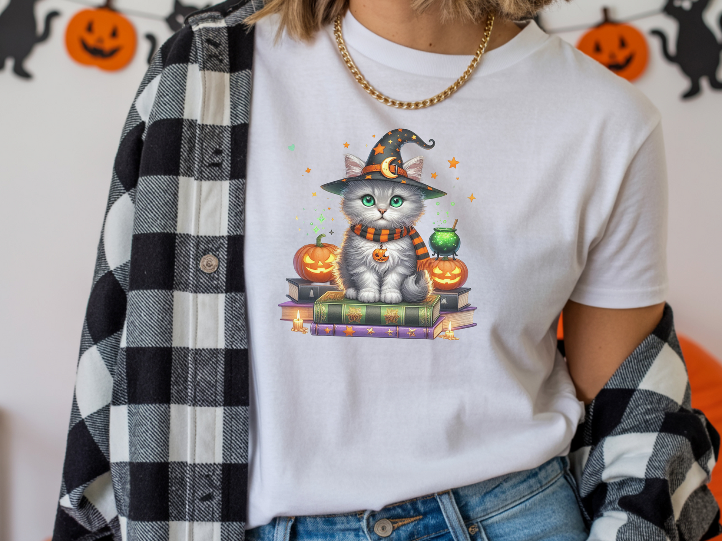 Cute Ghost Cat Halloween Shirt | Spooky Black Cat Tee for Women & Adults | Fall Graphic T-Shirt