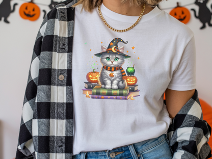 Cute Ghost Cat Halloween Shirt | Spooky Black Cat Tee for Women & Adults | Fall Graphic T-Shirt