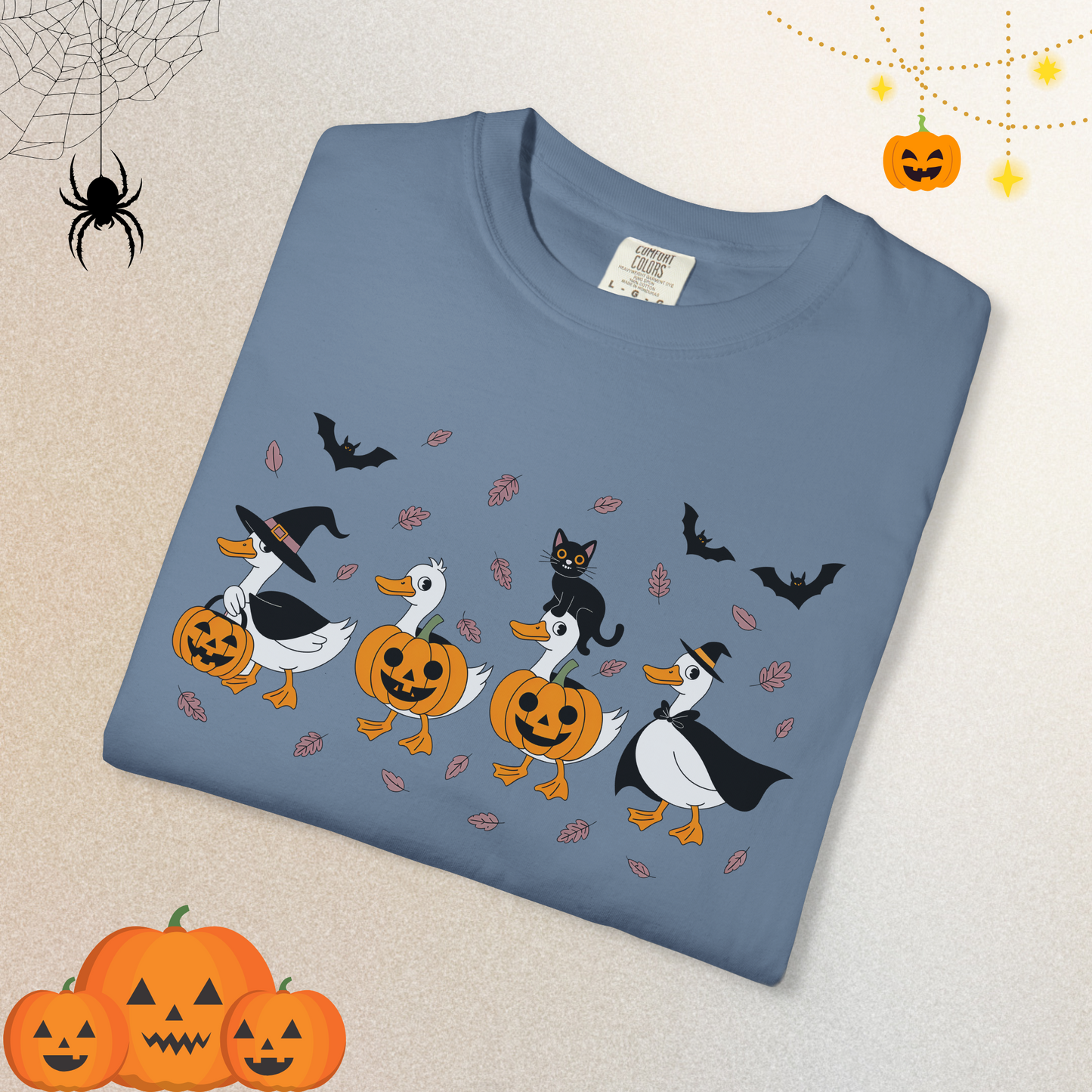 Halloween Ghost Cat and Ducks Shirt | Cute Spooky Season Cat T-Shirt for Women & Adults