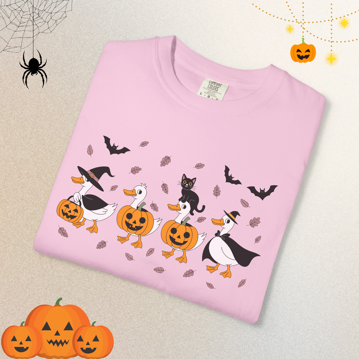 Halloween Ghost Cat and Ducks Shirt | Cute Spooky Season Cat T-Shirt for Women & Adults