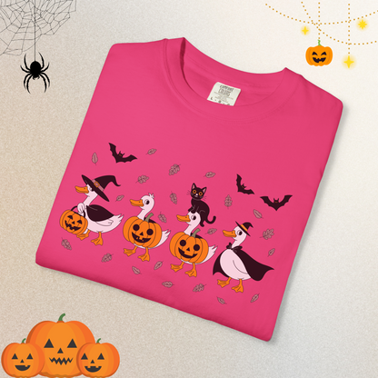 Halloween Ghost Cat and Ducks Shirt | Cute Spooky Season Cat T-Shirt for Women & Adults