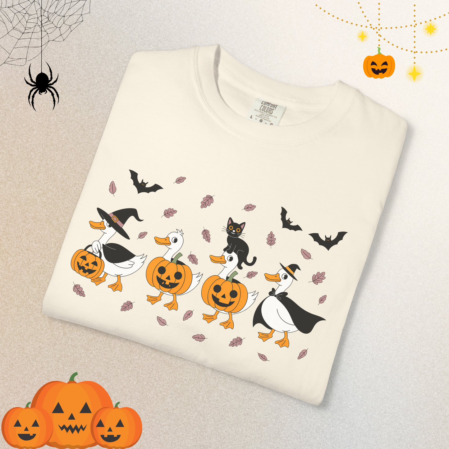 Halloween Ghost Cat and Ducks Shirt | Cute Spooky Season Cat T-Shirt for Women & Adults