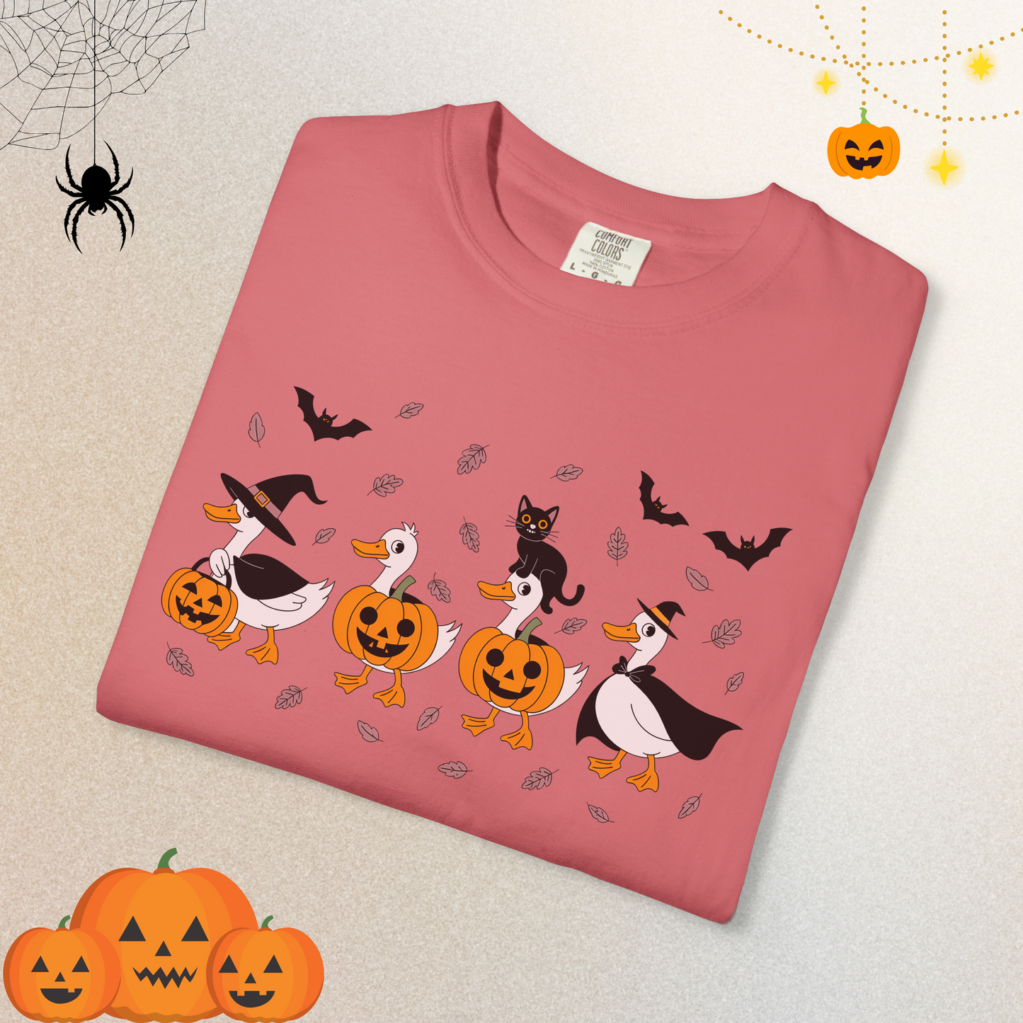 Halloween Ghost Cat and Ducks Shirt | Cute Spooky Season Cat T-Shirt for Women & Adults