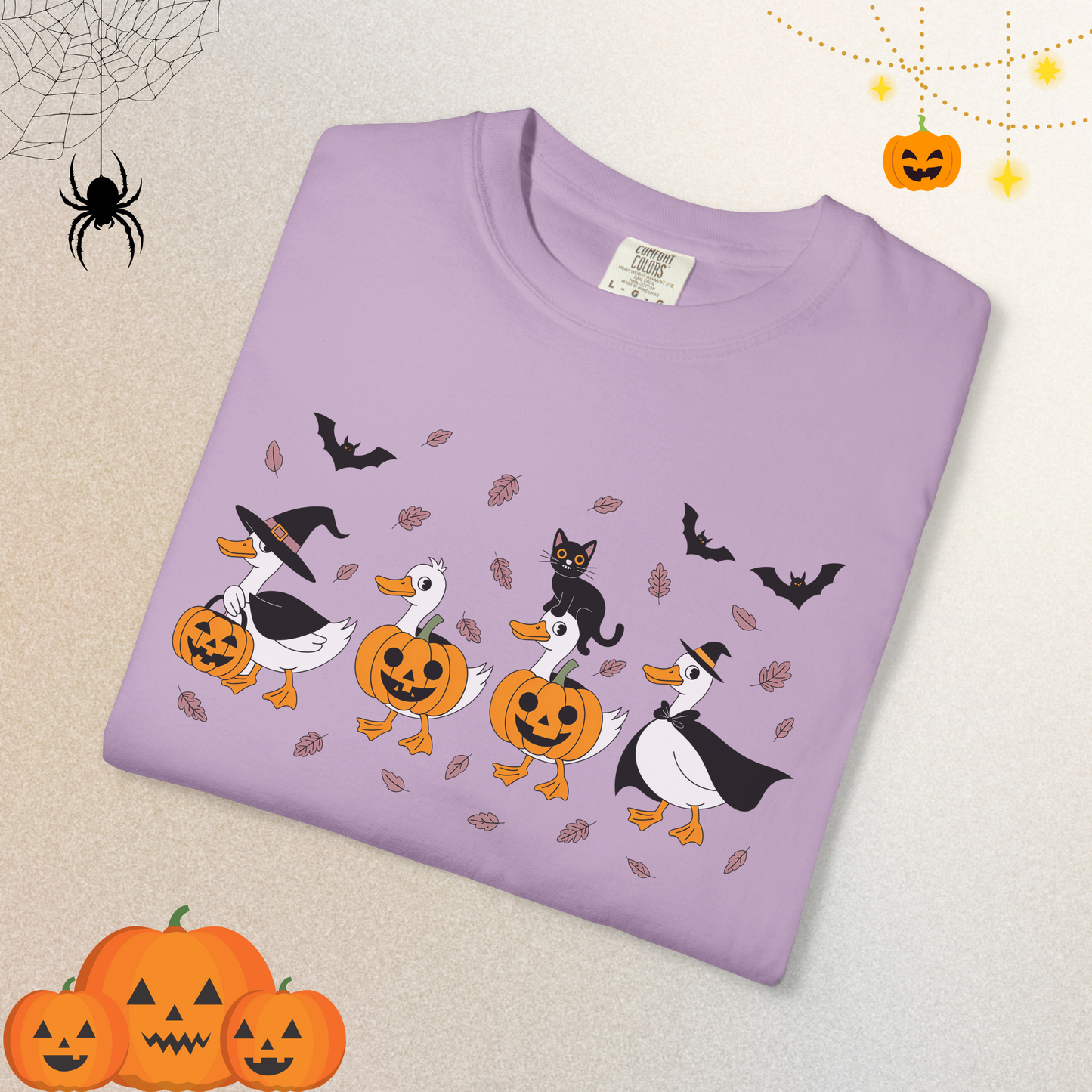 Halloween Ghost Cat and Ducks Shirt | Cute Spooky Season Cat T-Shirt for Women & Adults