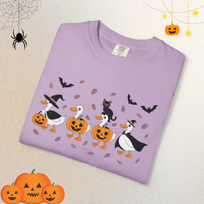 Halloween Ghost Cat and Ducks Shirt | Cute Spooky Season Cat T-Shirt for Women & Adults