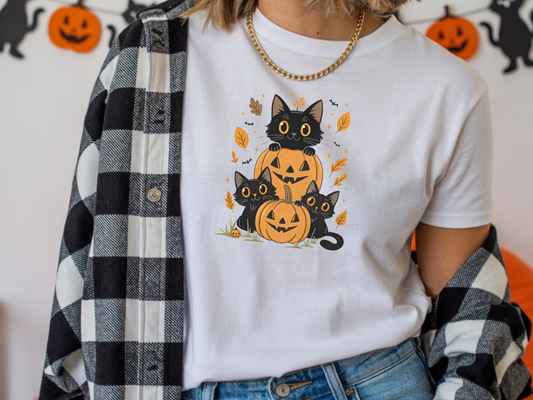Halloween Ghost Cat Shirt | Cute Cat Halloween Shirt for Women & Adults | Fall Tee