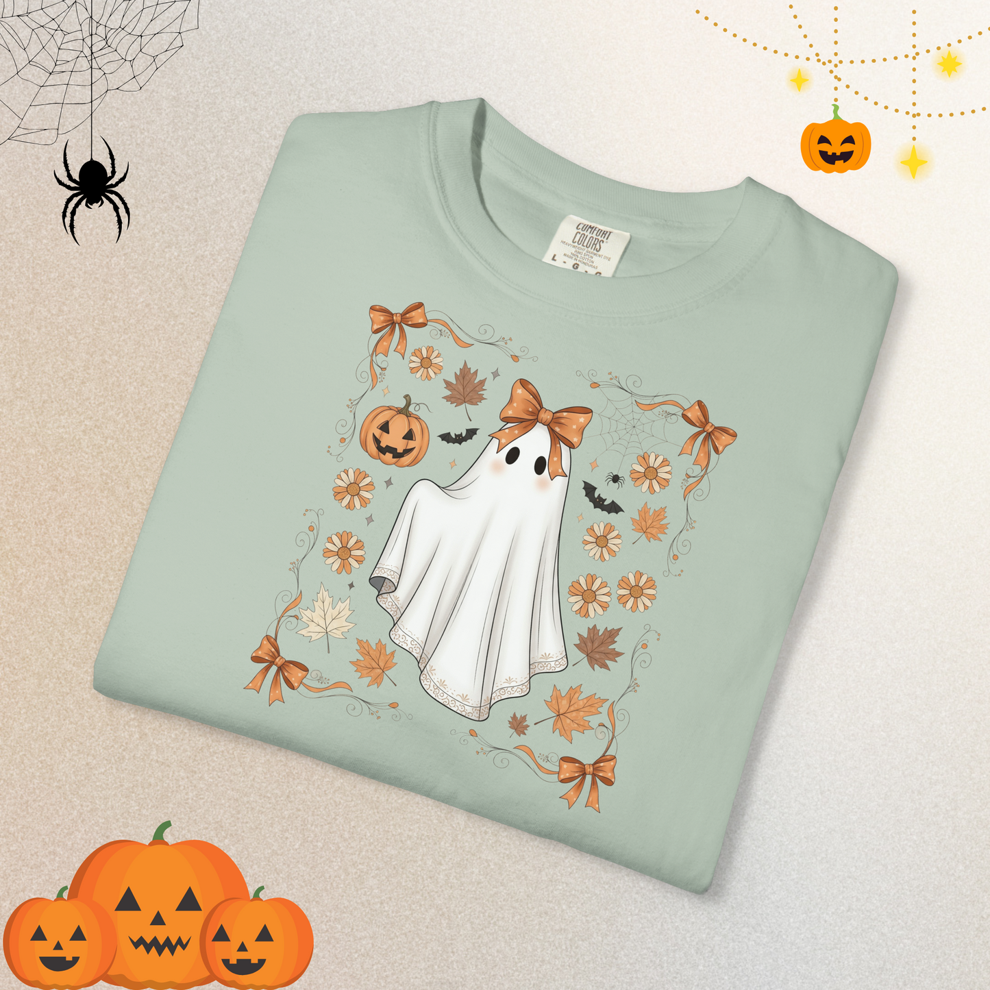 Halloween Lace Ghost Sweatshirt | Cute Floral Ghost Sweater Shirt for Women & Adults