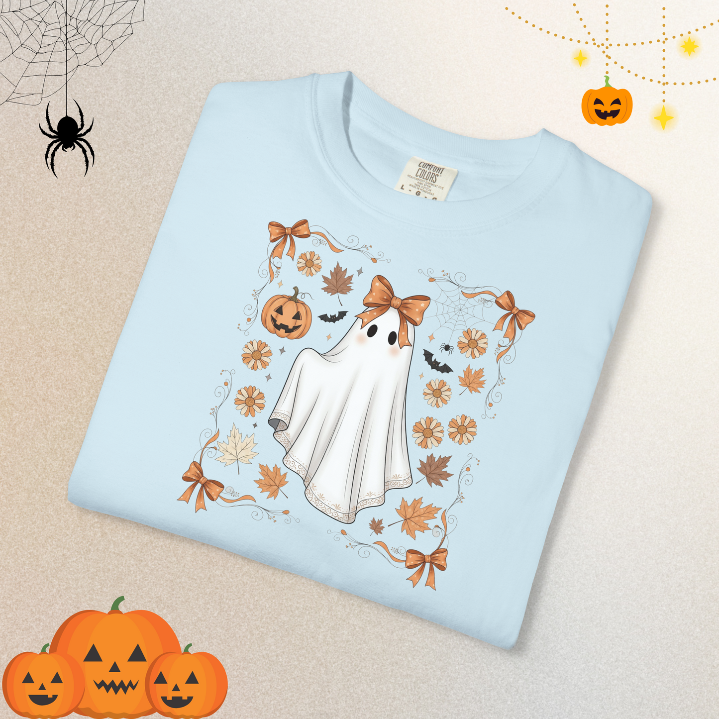 Halloween Lace Ghost Sweatshirt | Cute Floral Ghost Sweater Shirt for Women & Adults